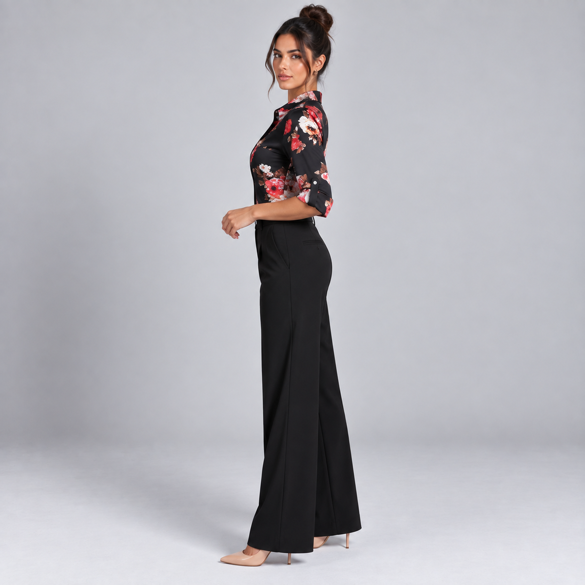 Blusa de Satén para Mujer con Estampado Geométrico | Corte Regular | Abotonada, Manga Larga, Resistente a Arrugas | Ropa de Trabajo, Ropa de Noche