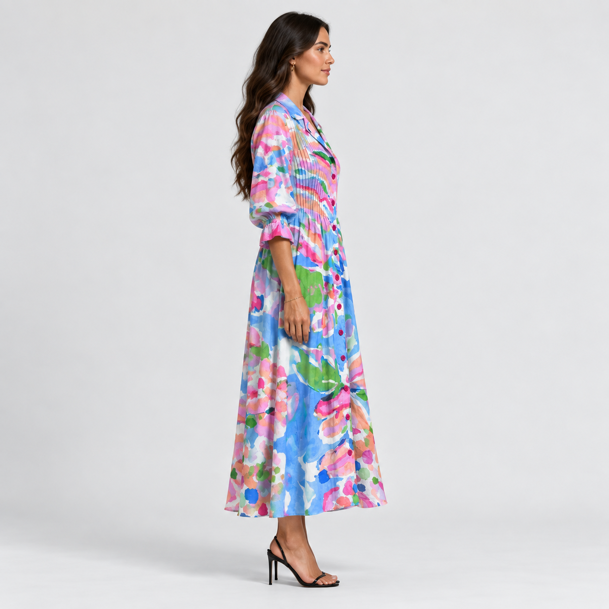 Vestido largo para mujer con escote en V y estampado de flores