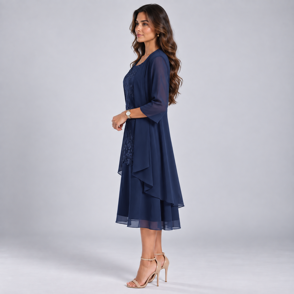 Vestido Largo de Dos Piezas con Encaje y Gasa | Capa Superior Texturizada y Caída Fluida | Estilo Romántico para Eventos Especiales