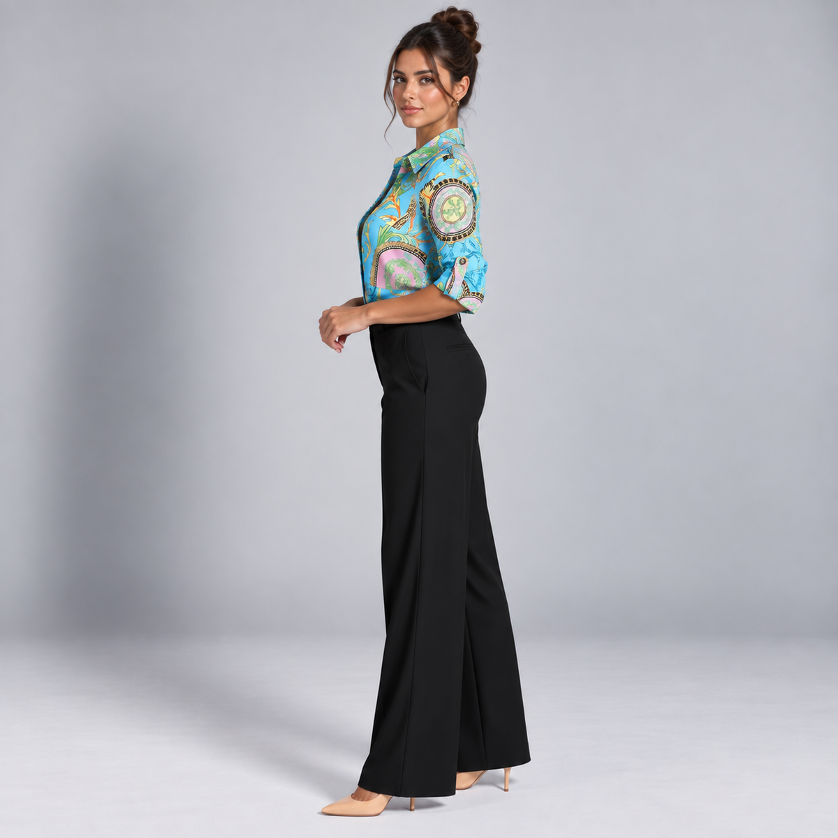 Blusa de Satén para Mujer con Estampado Geométrico | Corte Regular | Abotonada, Manga Larga, Resistente a Arrugas | Ropa de Trabajo, Ropa de Noche