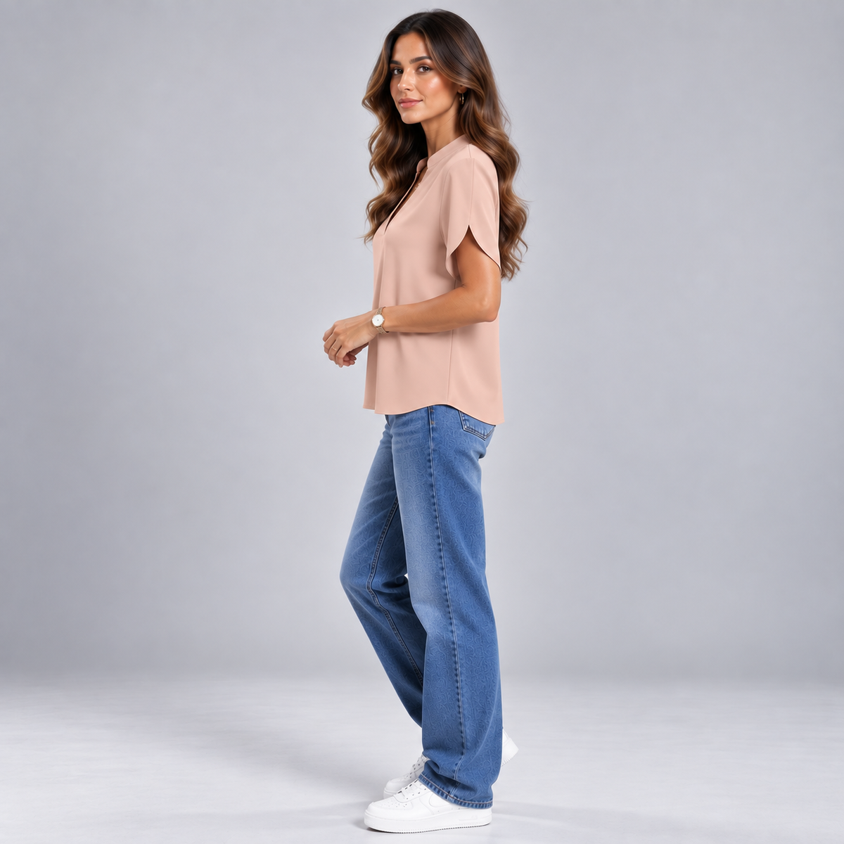 Blusa de Mujer con Cuello en V y Manga Corta | Corte Amplio y Fluido | Estilo Casual y Elegante para Oficina y Verano