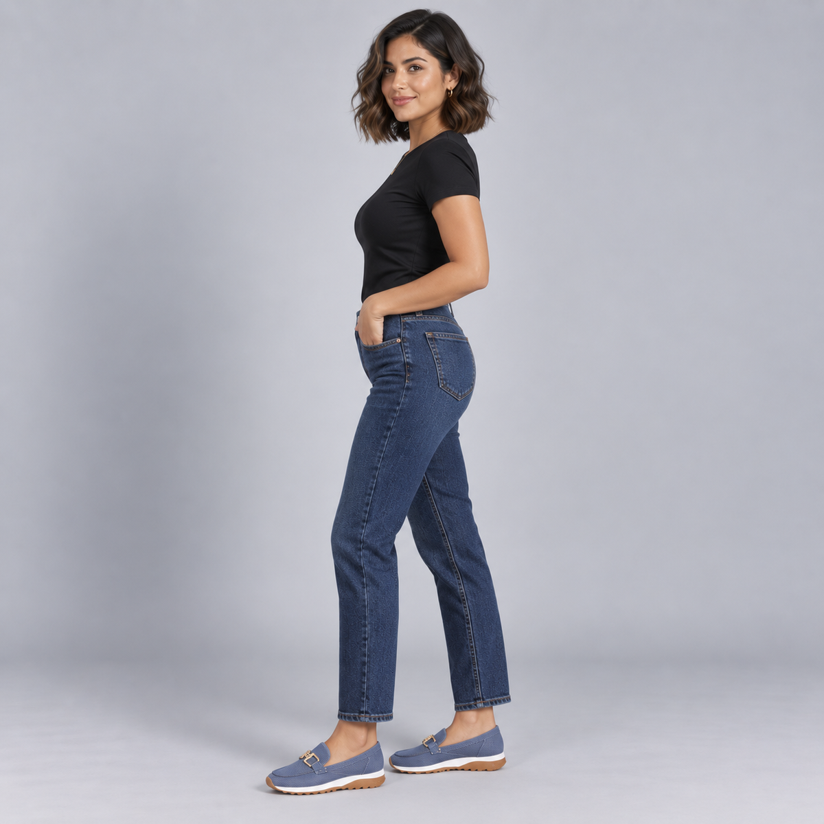 Mocasines Ortopédicos para Mujer con Parte Superior Textil | Cierre de Deslizamiento | Accento Metálico, Suela Flexible, Comodidad Todo el Día | Zapatos de Trabajo