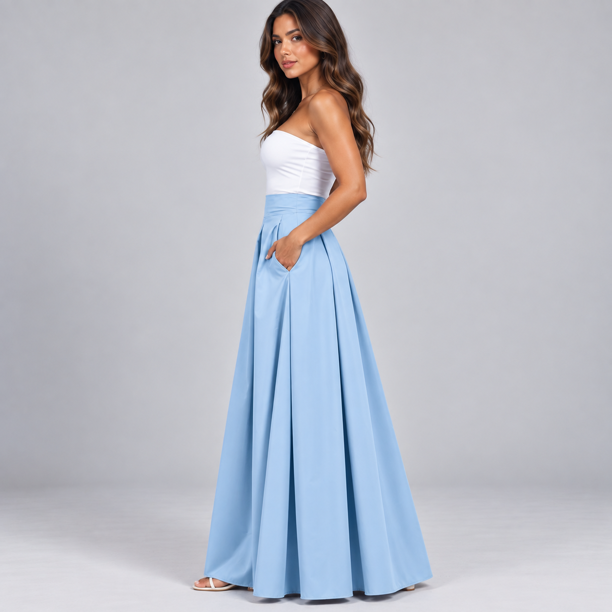 Falda Maxi Plisada de Talle Alto | Silueta Fluida en Línea A | Tejido Ligero y Transpirable para Looks Diarios y Especiales
