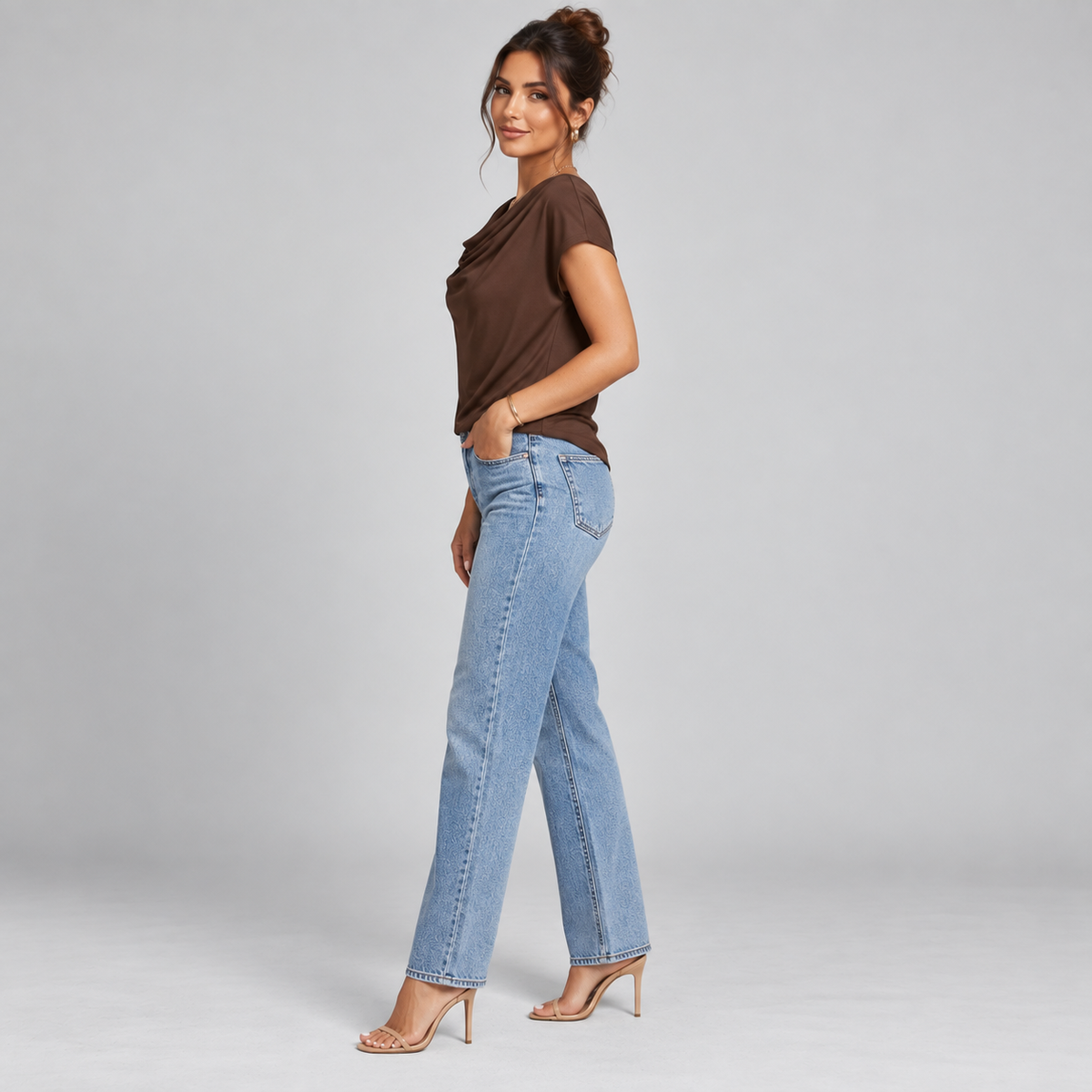 Top de Jersey Elástico para Mujer con Cuello Vuelto | Ajuste Slim | Cuello Alto, Mangas Largas, Comodidad Elástica | De Oficina a Noche
