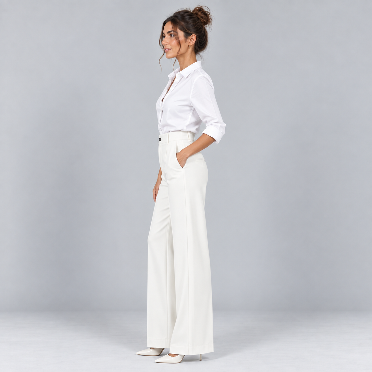 Pantalón de Talle Alto y Corte Recto | Cinturilla Elástica y Pliegues Delanteros | Estilo Versátil para Oficina y Fin de Semana