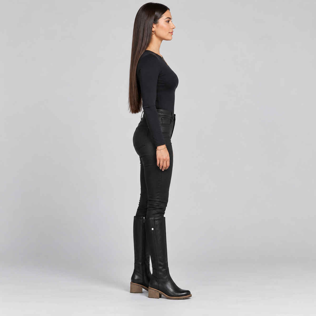 Botas de cuero sintético para mujer con tacón grueso