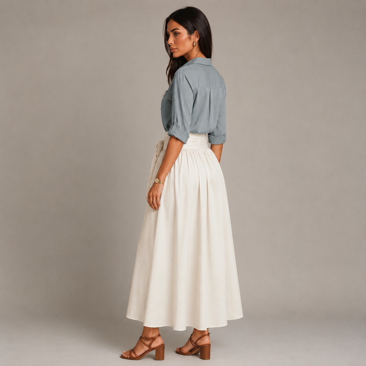 Conjunto Mujer Camisa y Falda Maxi