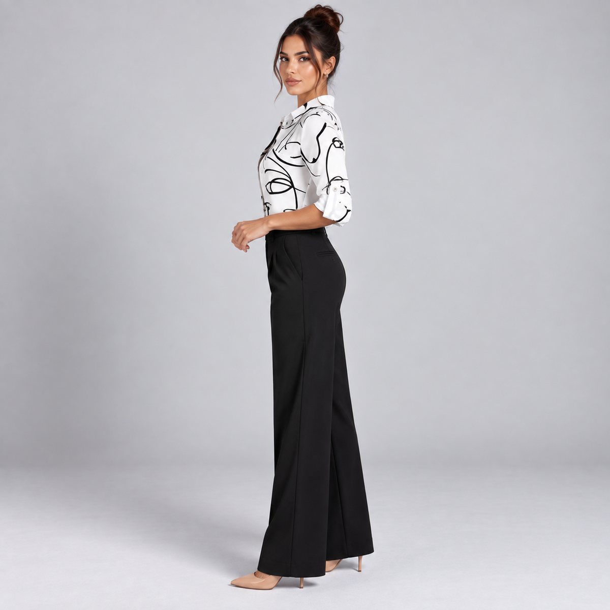 Blusa de Satén para Mujer con Estampado Geométrico | Corte Regular | Abotonada, Manga Larga, Resistente a Arrugas | Ropa de Trabajo, Ropa de Noche