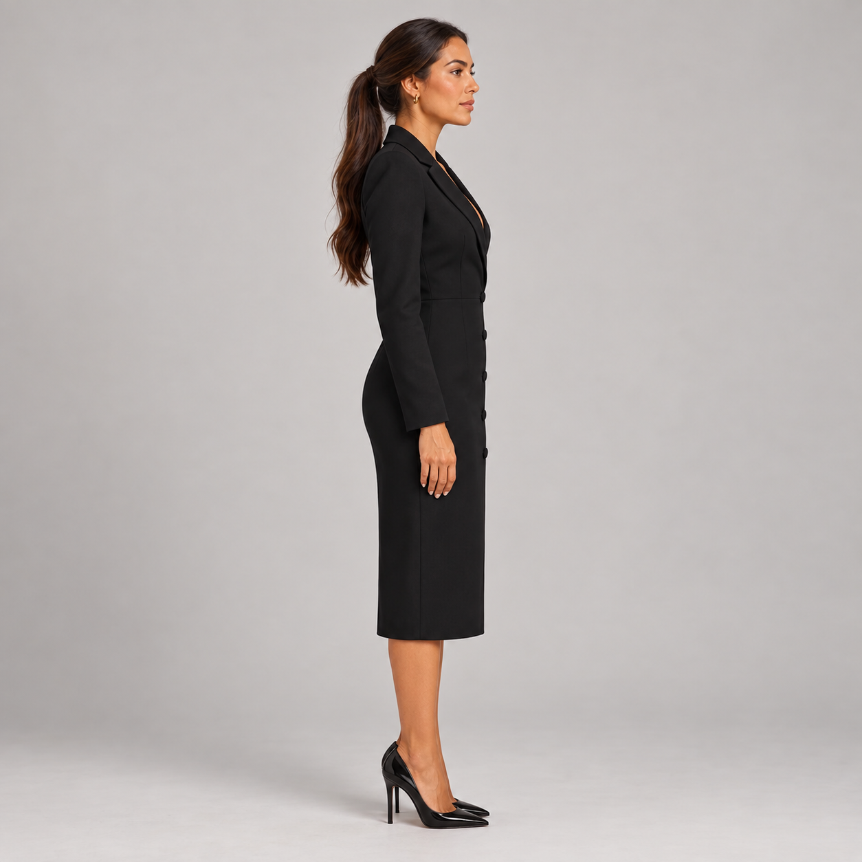Vestido Blazer Mujer con Escote Cruzado en V y Fila de Botones