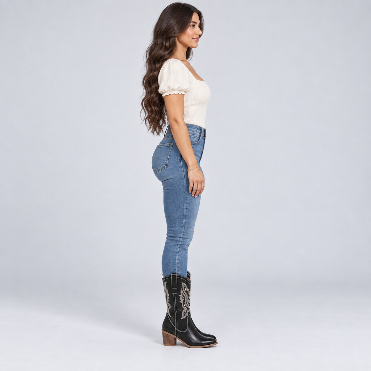 Botines vaqueros de mujer con bordado a mano