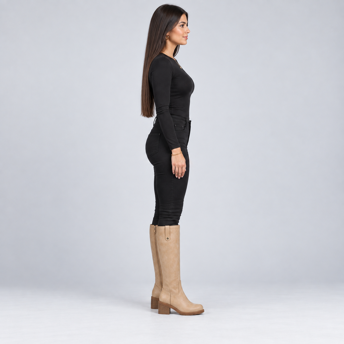 Botas de cuero sintético para mujer con tacón grueso