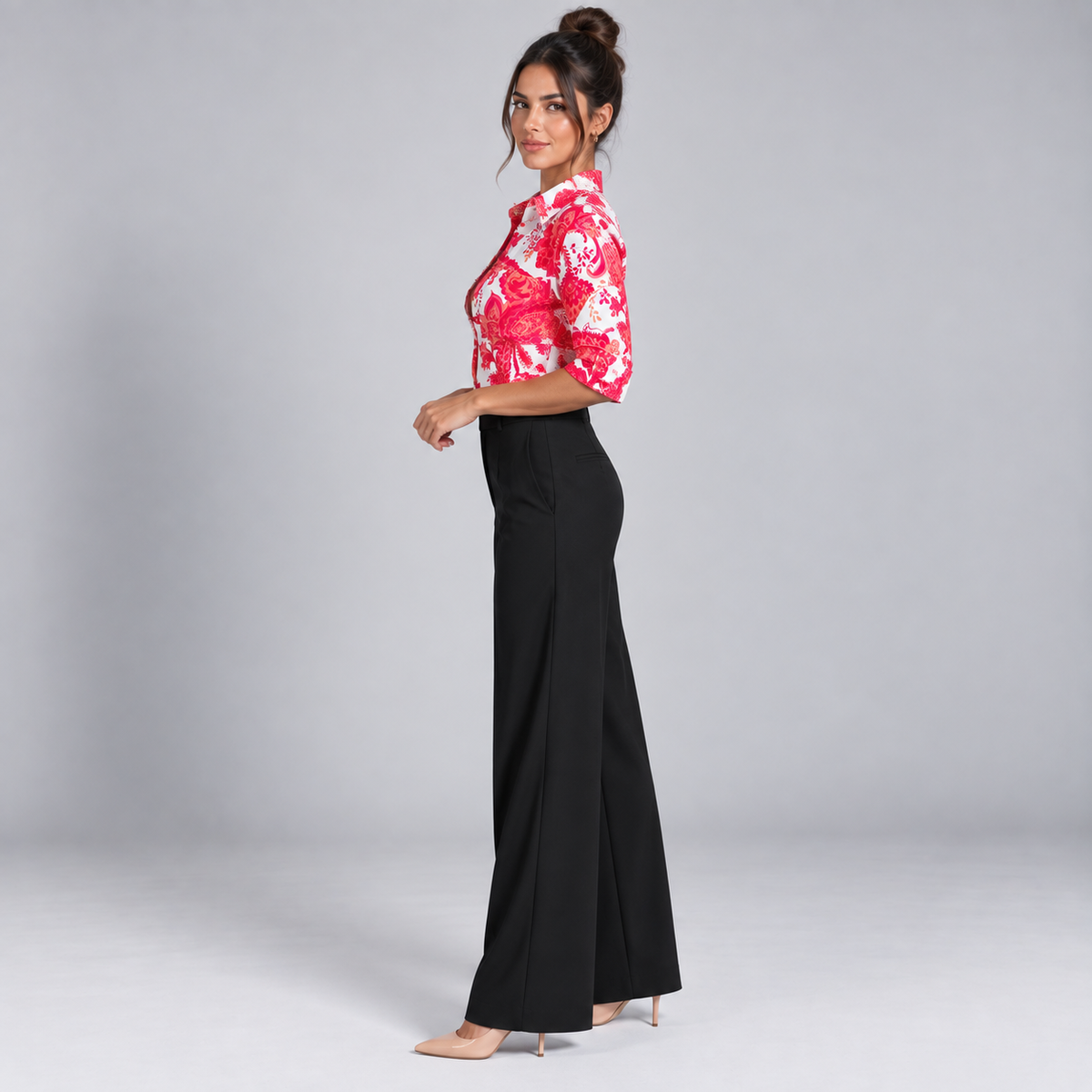 Blusa de Satén para Mujer con Estampado Geométrico | Corte Regular | Abotonada, Manga Larga, Resistente a Arrugas | Ropa de Trabajo, Ropa de Noche