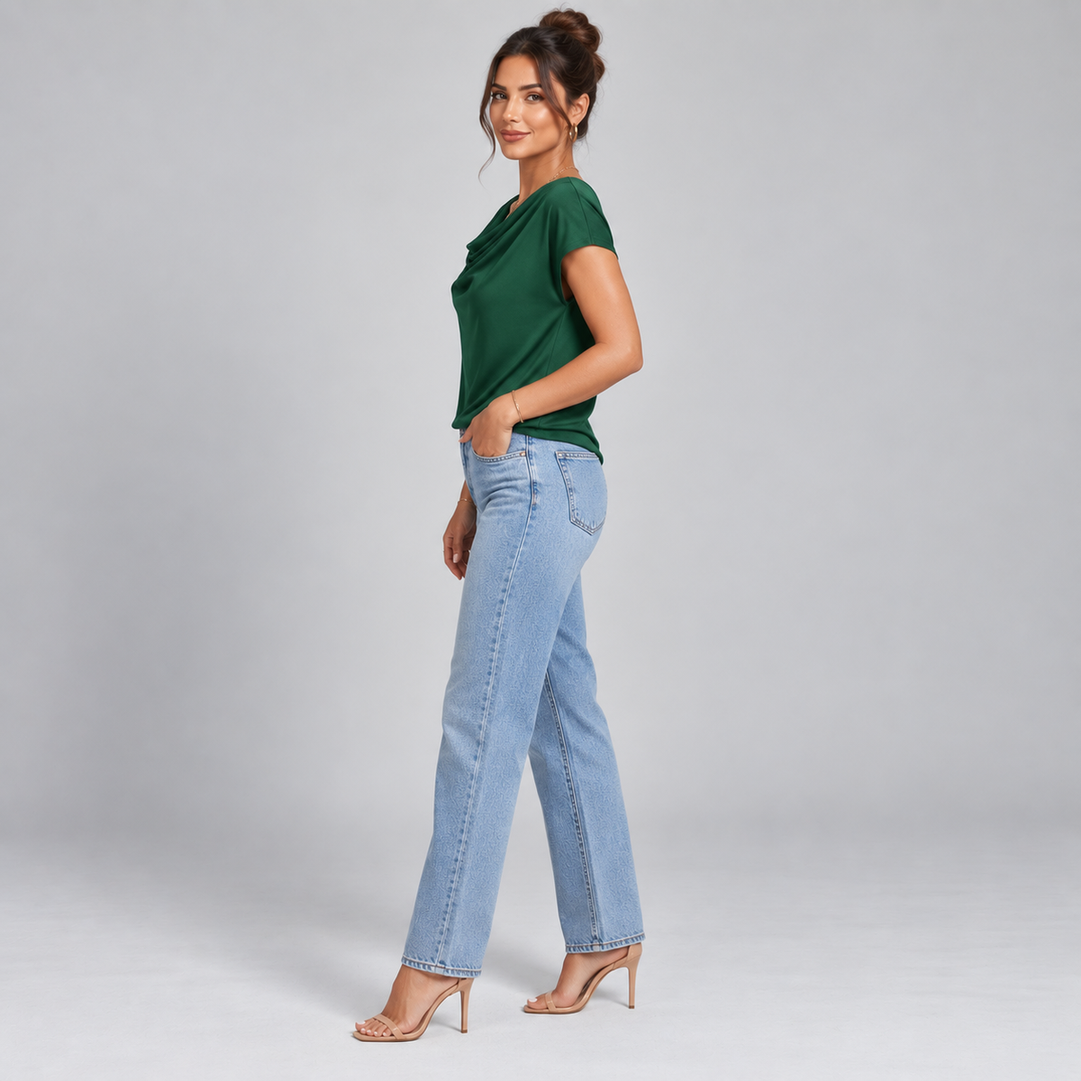 Top de Jersey Elástico para Mujer con Cuello Vuelto | Ajuste Slim | Cuello Alto, Mangas Largas, Comodidad Elástica | De Oficina a Noche