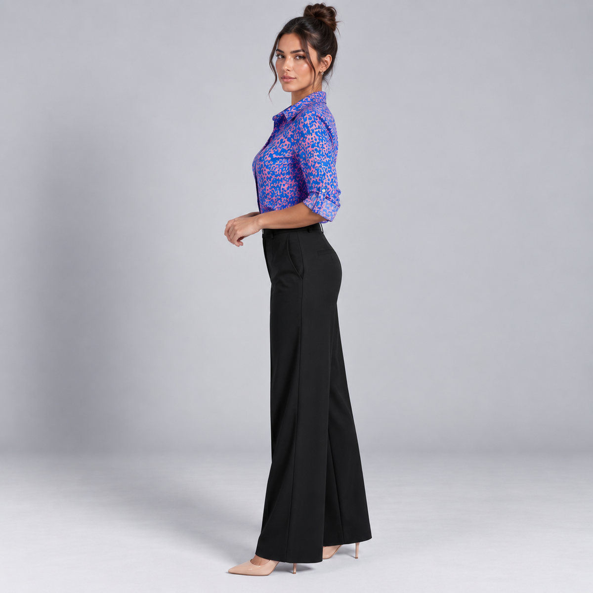 Blusa de Satén para Mujer con Estampado Geométrico | Corte Regular | Abotonada, Manga Larga, Resistente a Arrugas | Ropa de Trabajo, Ropa de Noche