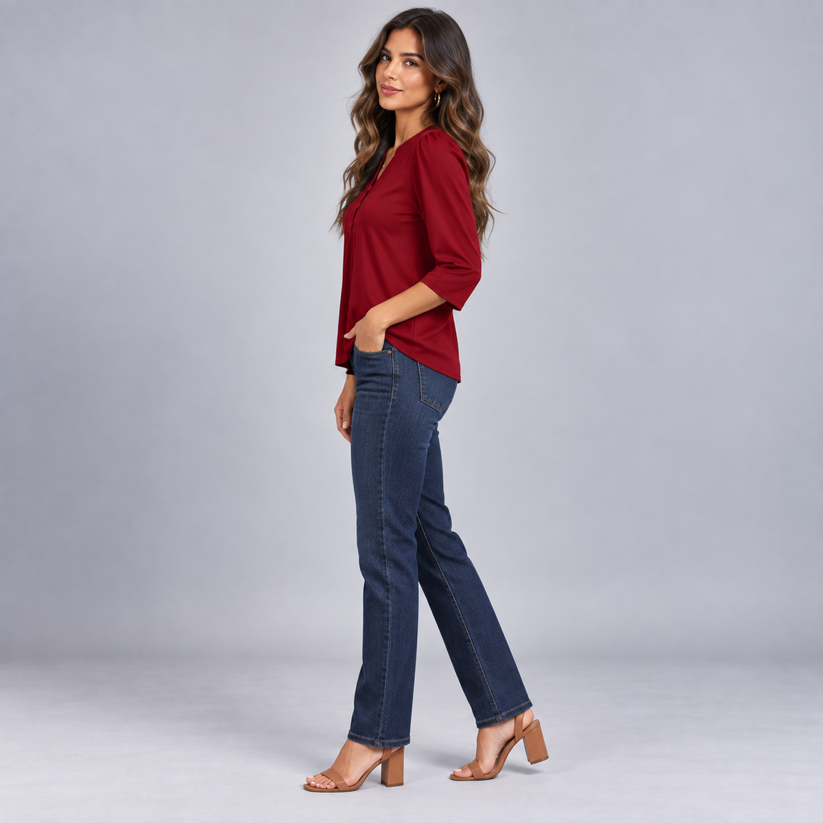 Blusa Bohemia de Mujer con Cuello en V | Corte Holgado | Detalles Plisados, Mangas 3/4, Estilo Versátil | Casual Elegante, Fin de Semana
