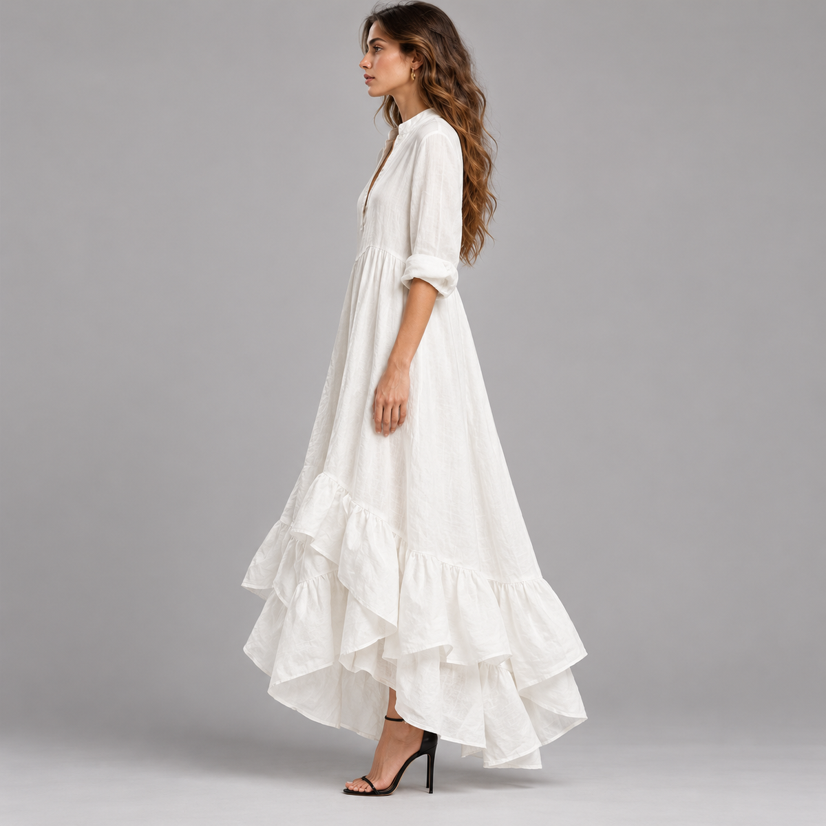 Vestido largo de mujer con escote en V y falda fluida