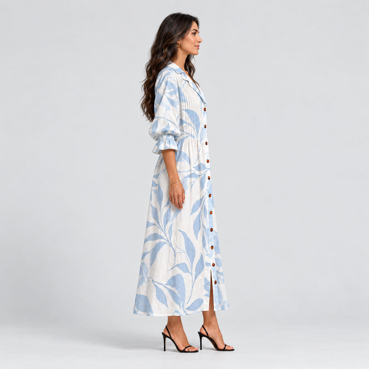 Vestido largo para mujer con escote en V y estampado de flores