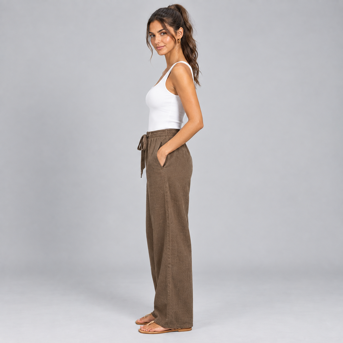Pantalón Recto de Mujer con Cintura Elástica | Cordón Ajustable y Piernas Largas | Corte Fluido para Oficina y Uso Diario