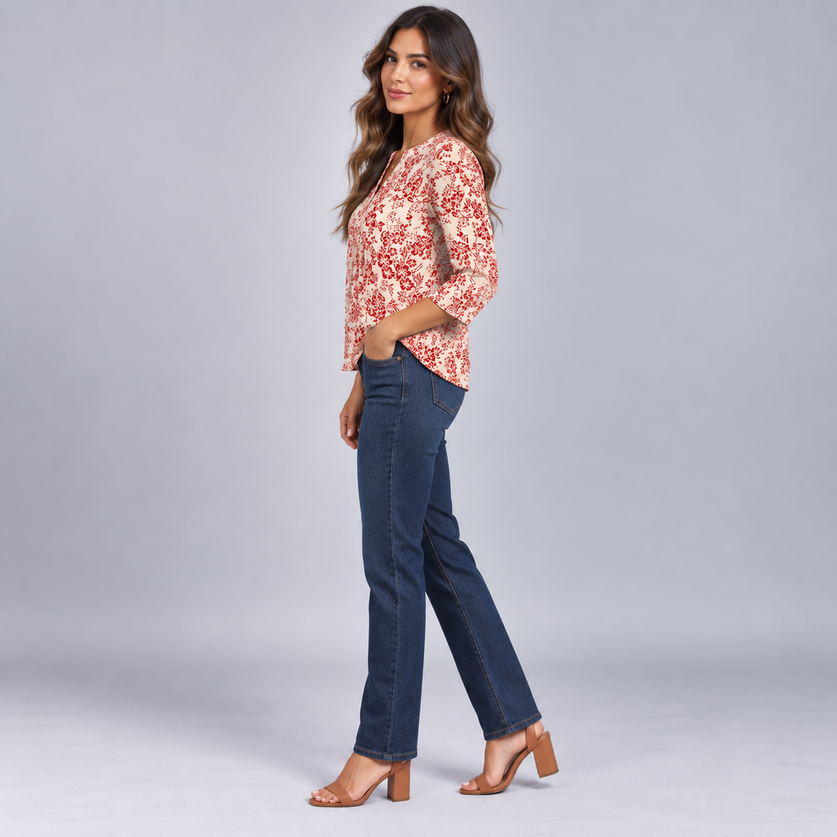 Blusa Bohemia de Mujer con Cuello en V | Corte Holgado | Detalles Plisados, Mangas 3/4, Estilo Versátil | Casual Elegante, Fin de Semana