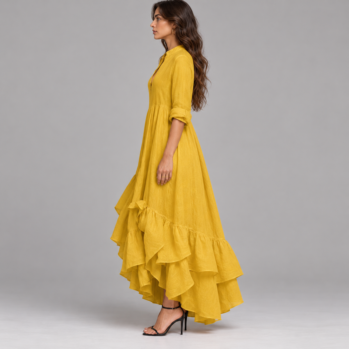 Vestido largo de mujer con escote en V y falda fluida