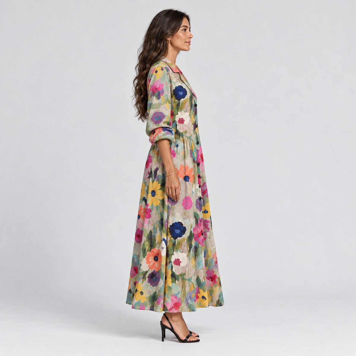 Vestido largo para mujer con escote en V y estampado de flores