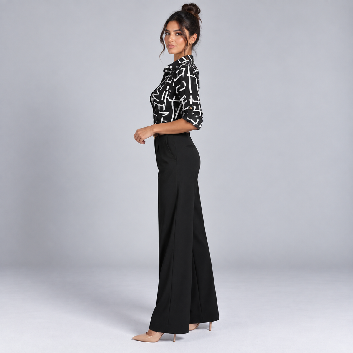 Blusa de Satén para Mujer con Estampado Geométrico | Corte Regular | Abotonada, Manga Larga, Resistente a Arrugas | Ropa de Trabajo, Ropa de Noche