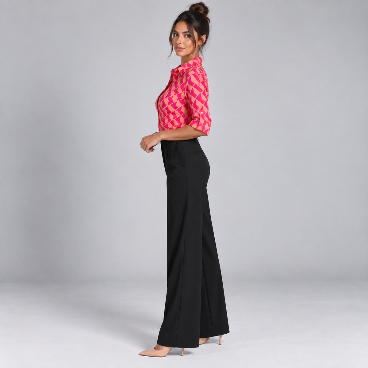 Blusa de Satén para Mujer con Estampado Geométrico | Corte Regular | Abotonada, Manga Larga, Resistente a Arrugas | Ropa de Trabajo, Ropa de Noche