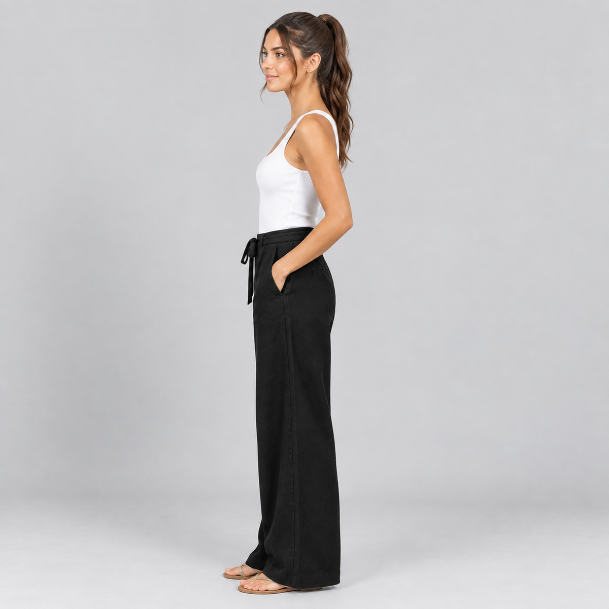 Pantalón Recto de Mujer con Cintura Elástica | Cordón Ajustable y Piernas Largas | Corte Fluido para Oficina y Uso Diario