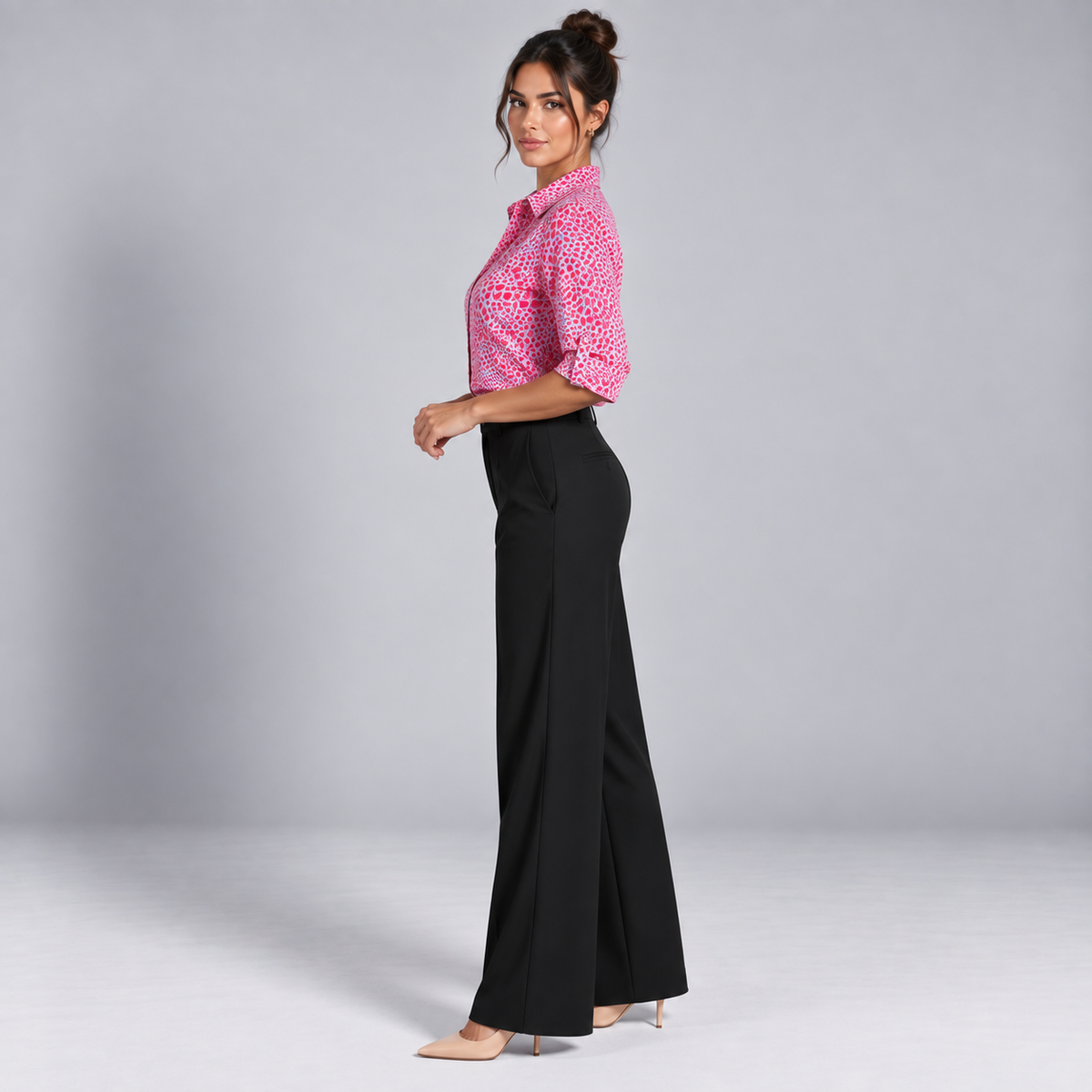 Blusa de Satén para Mujer con Estampado Geométrico | Corte Regular | Abotonada, Manga Larga, Resistente a Arrugas | Ropa de Trabajo, Ropa de Noche