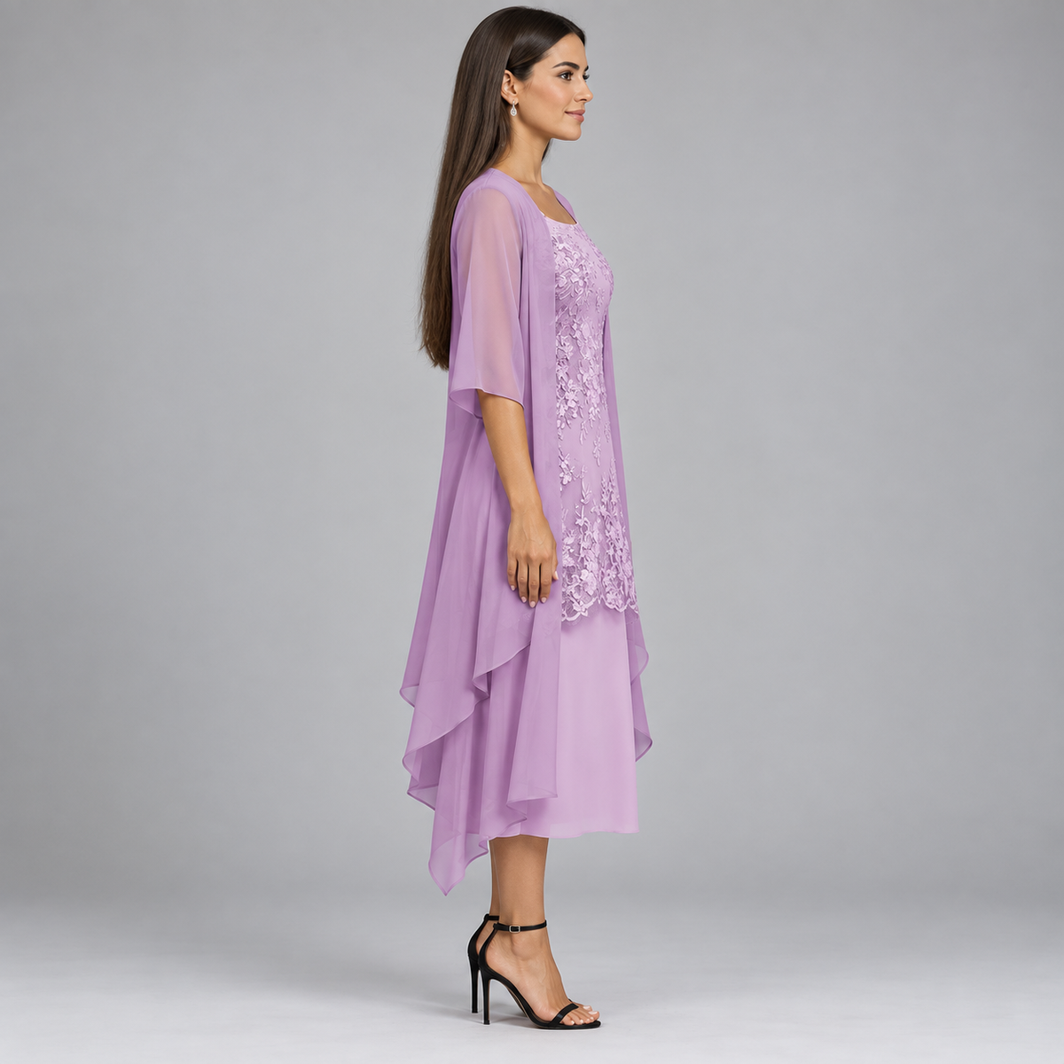 Conjunto de dos piezas para mujer de gasa con inserción de encaje