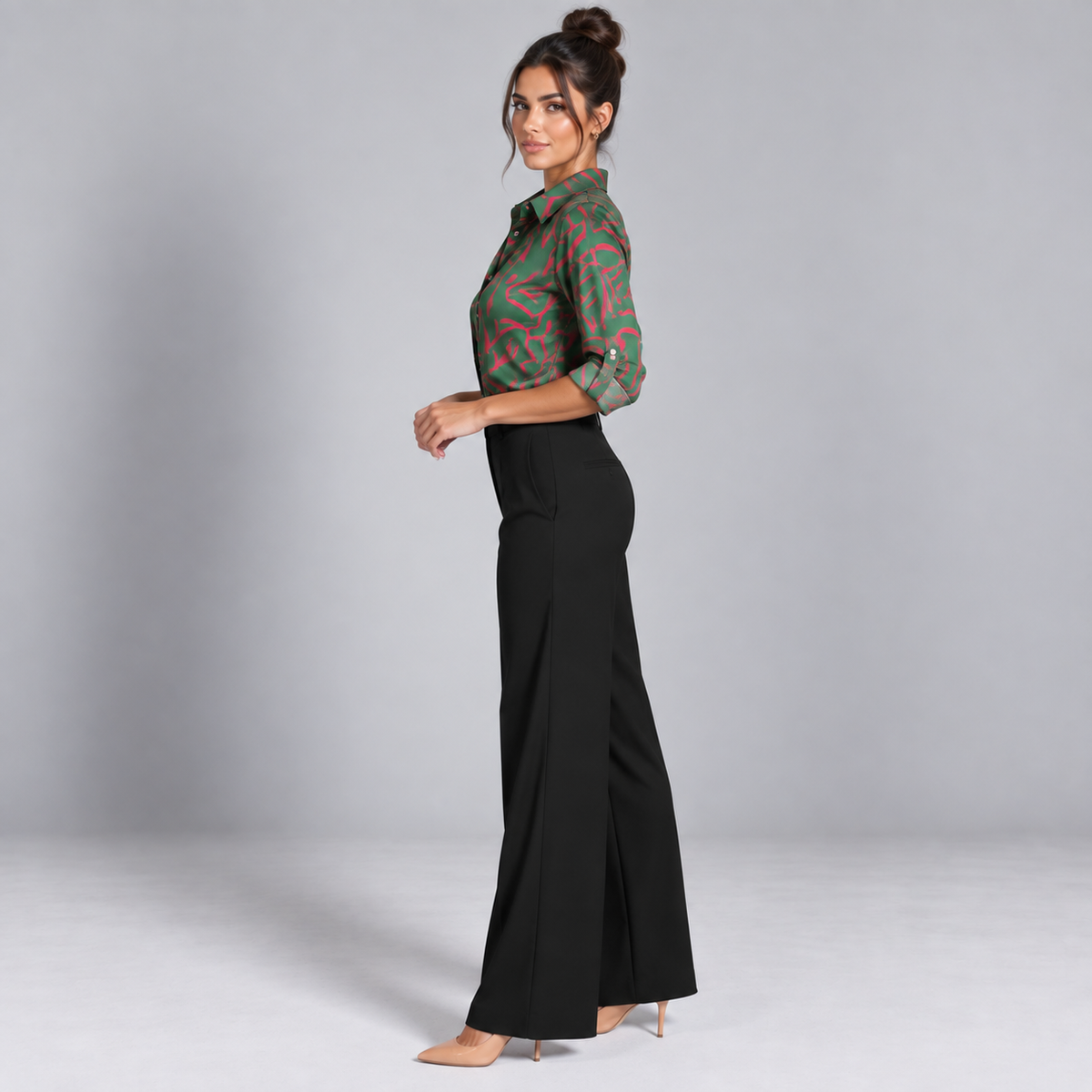 Blusa de Satén para Mujer con Estampado Geométrico | Corte Regular | Abotonada, Manga Larga, Resistente a Arrugas | Ropa de Trabajo, Ropa de Noche