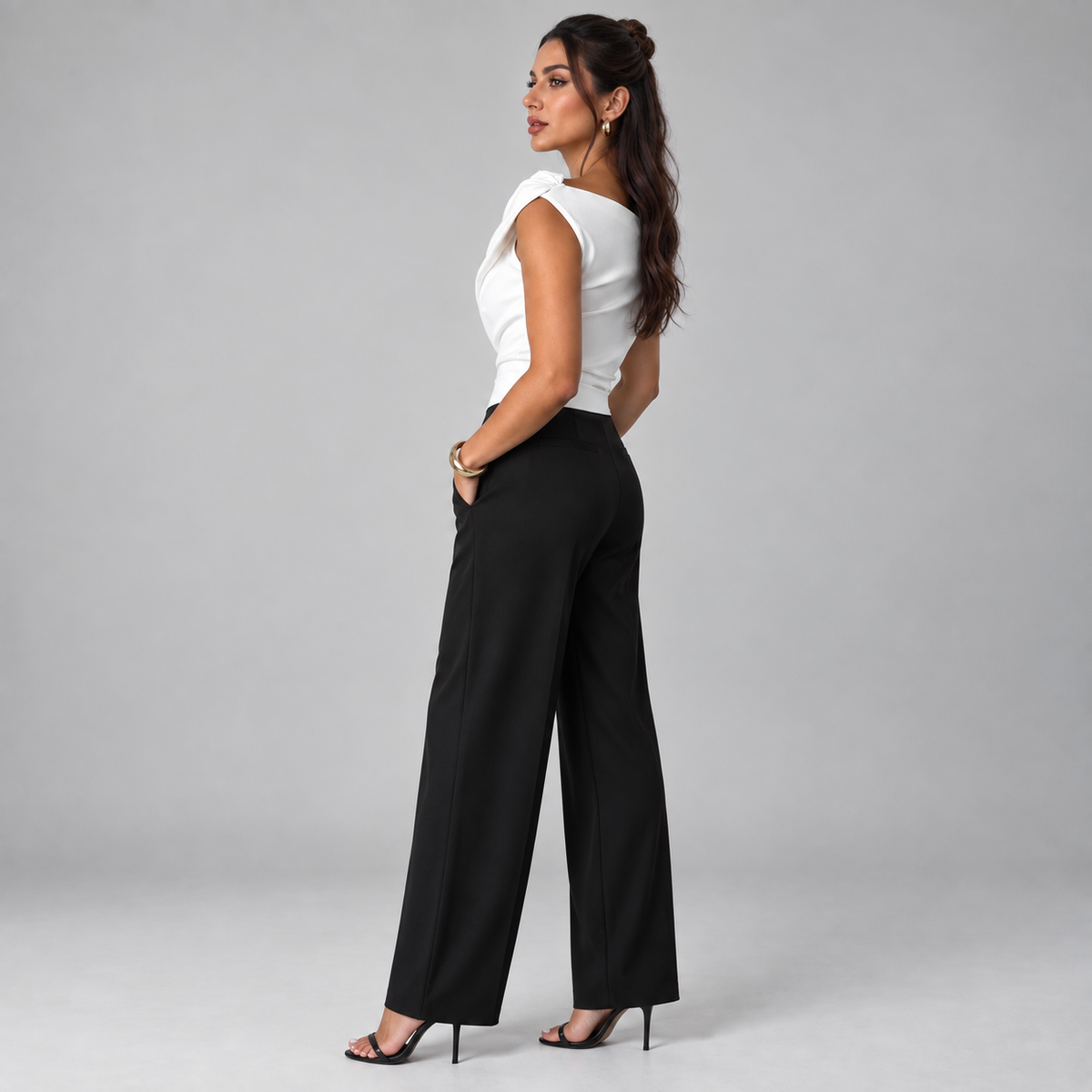 Top para mujer con hombro drapeado | Ajuste holgado | Detalle de hombro drapeado, cintura fruncida, ajuste cómodo | Ropa de trabajo, ropa de noche