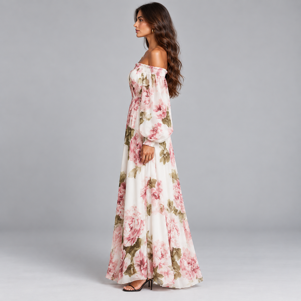 Vestido Maxi Floral para Mujer con Escote Descubierto