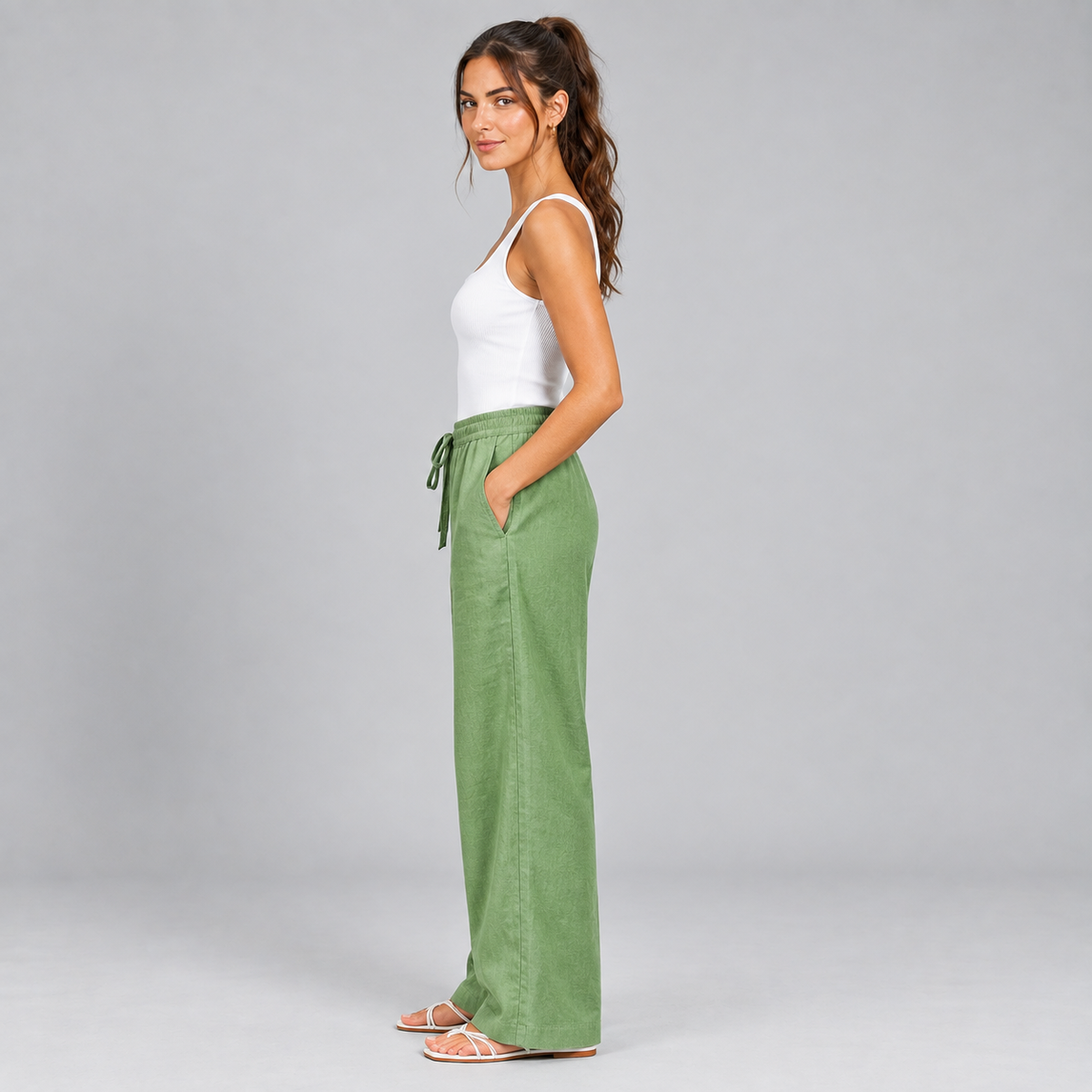 Pantalón Recto de Mujer con Cintura Elástica | Cordón Ajustable y Piernas Largas | Corte Fluido para Oficina y Uso Diario