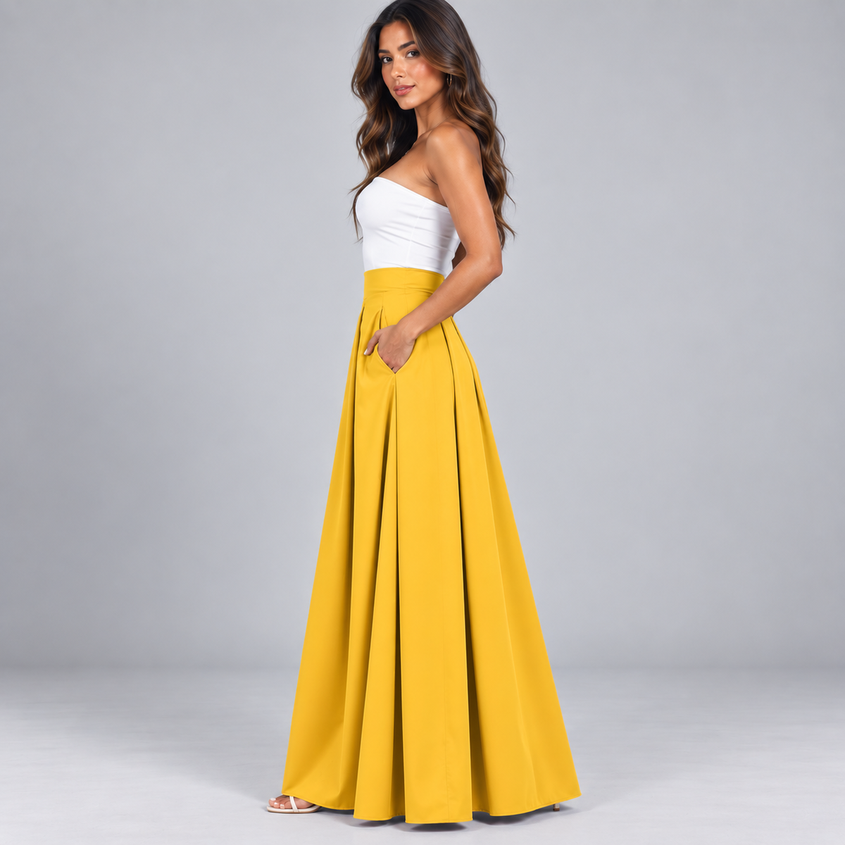 Falda Maxi Plisada de Talle Alto | Silueta Fluida en Línea A | Tejido Ligero y Transpirable para Looks Diarios y Especiales
