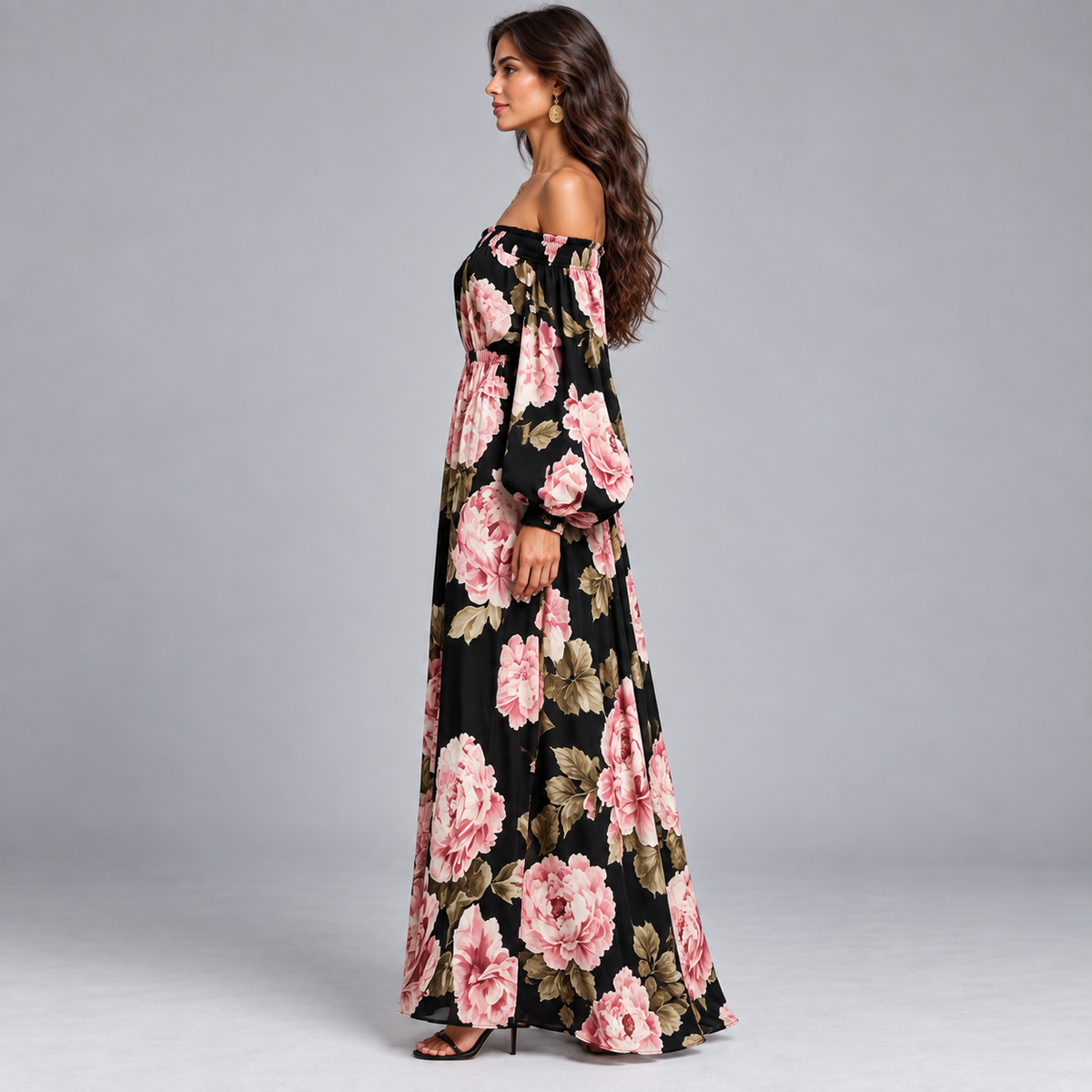Vestido Maxi Floral para Mujer con Escote Descubierto