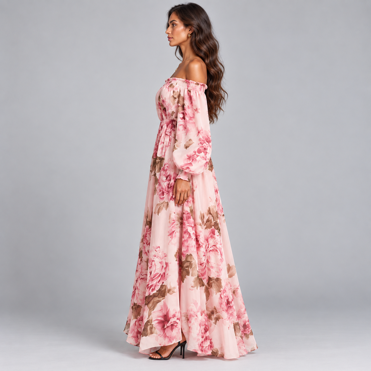 Vestido Maxi Floral para Mujer con Escote Descubierto