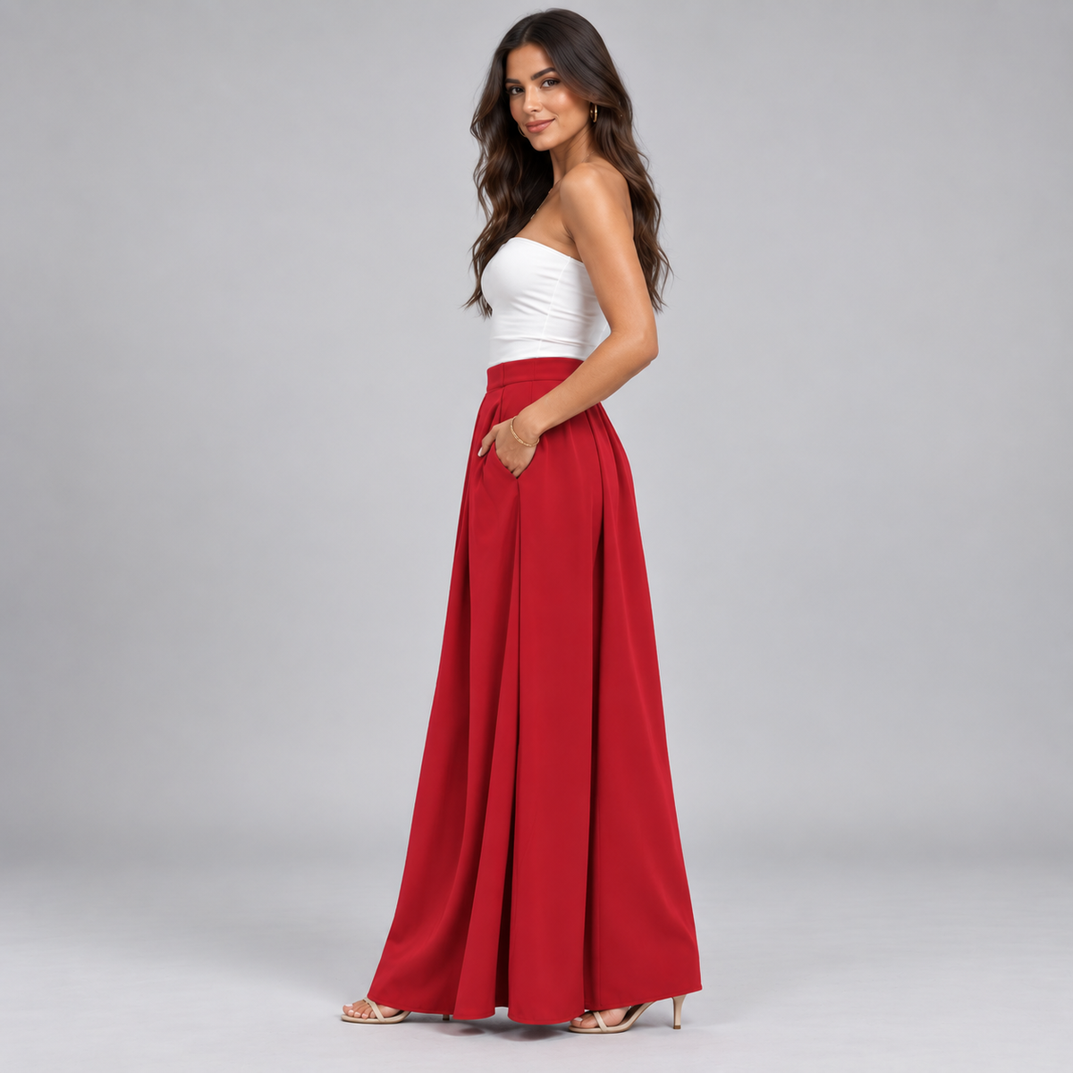 Falda Maxi Plisada de Talle Alto | Silueta Fluida en Línea A | Tejido Ligero y Transpirable para Looks Diarios y Especiales