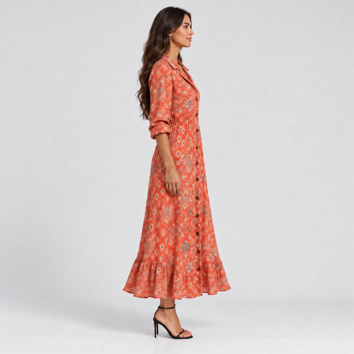 Vestido largo para mujer con escote en V y estampado de flores