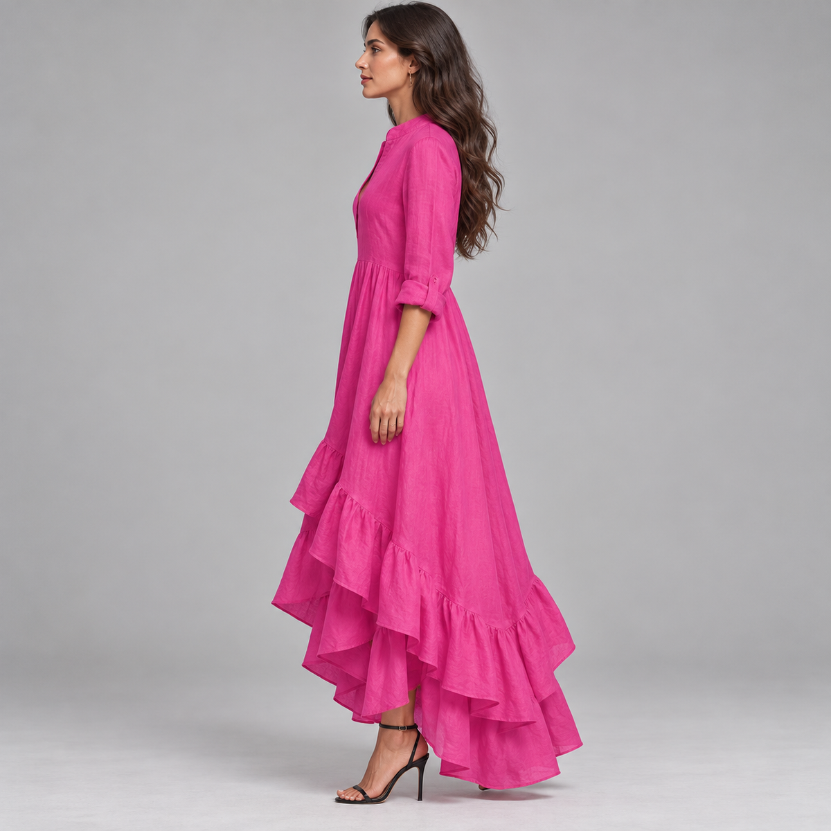 Vestido largo de mujer con escote en V y falda fluida