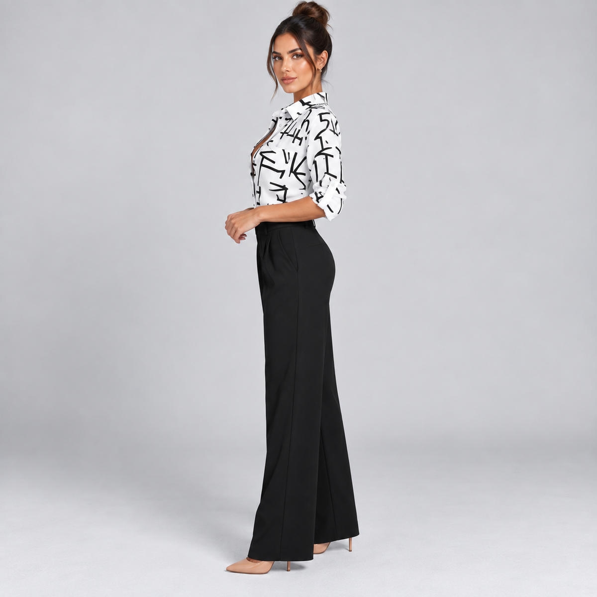 Blusa de Satén para Mujer con Estampado Geométrico | Corte Regular | Abotonada, Manga Larga, Resistente a Arrugas | Ropa de Trabajo, Ropa de Noche