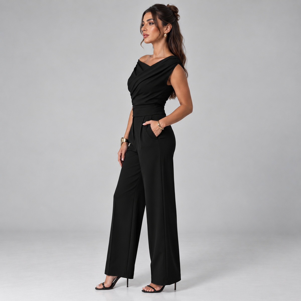 Top para mujer con hombro drapeado | Ajuste holgado | Detalle de hombro drapeado, cintura fruncida, ajuste cómodo | Ropa de trabajo, ropa de noche