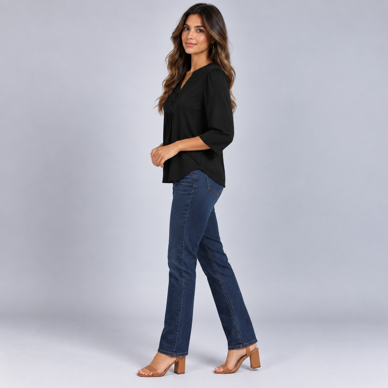 Blusa Bohemia de Mujer con Cuello en V | Corte Holgado | Detalles Plisados, Mangas 3/4, Estilo Versátil | Casual Elegante, Fin de Semana