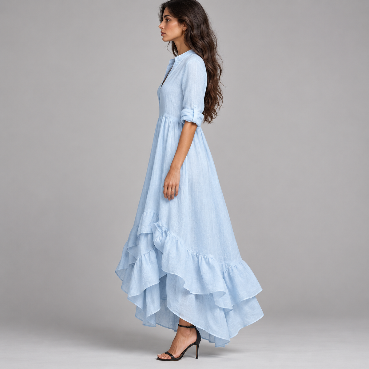 Vestido largo de mujer con escote en V y falda fluida