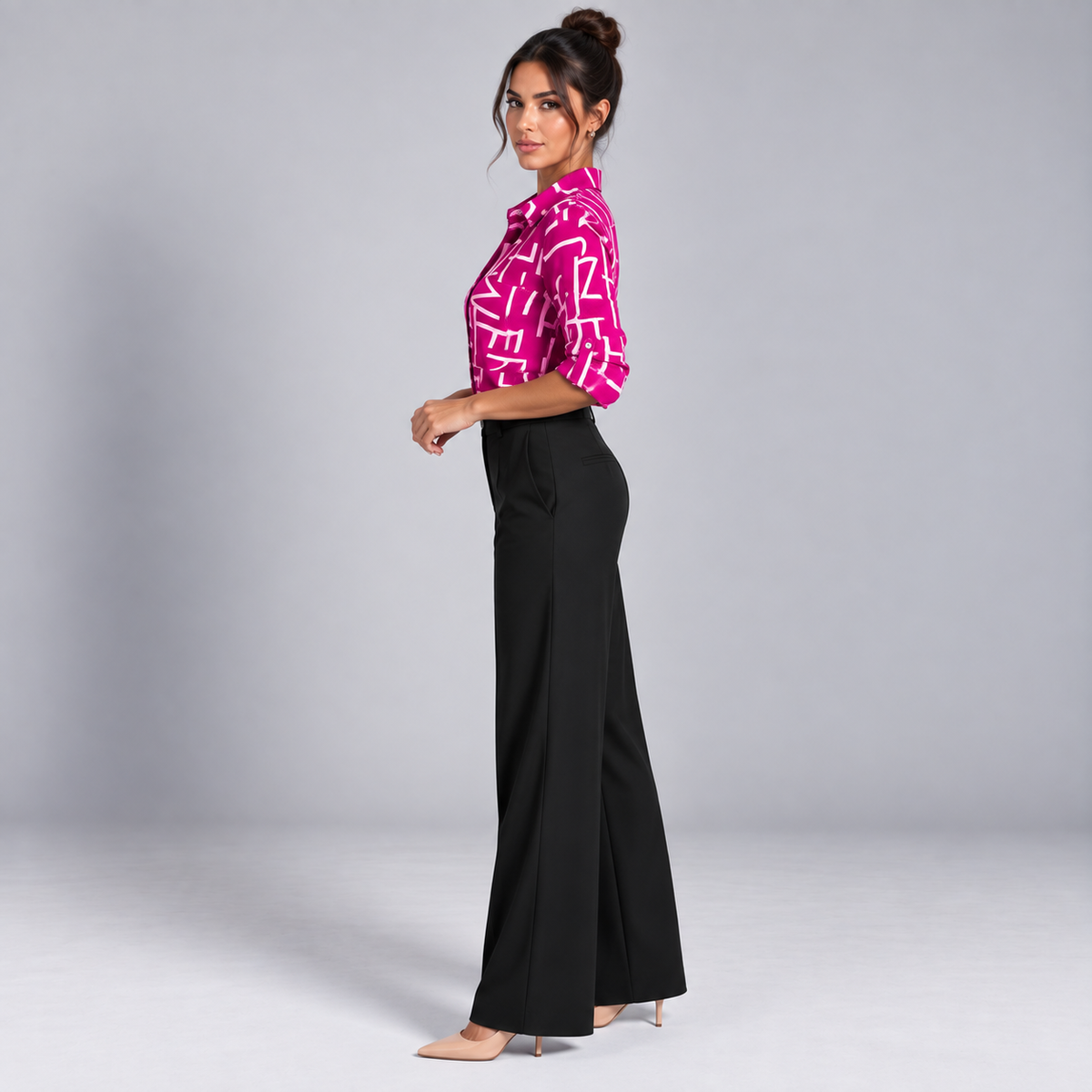 Blusa de Satén para Mujer con Estampado Geométrico | Corte Regular | Abotonada, Manga Larga, Resistente a Arrugas | Ropa de Trabajo, Ropa de Noche