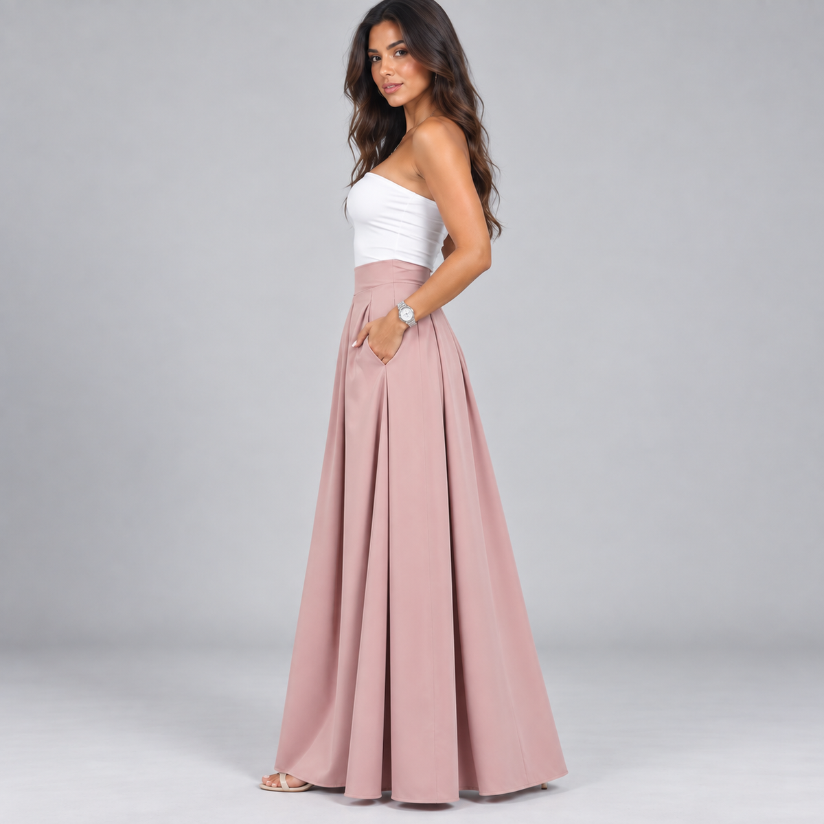 Falda Maxi Plisada de Talle Alto | Silueta Fluida en Línea A | Tejido Ligero y Transpirable para Looks Diarios y Especiales