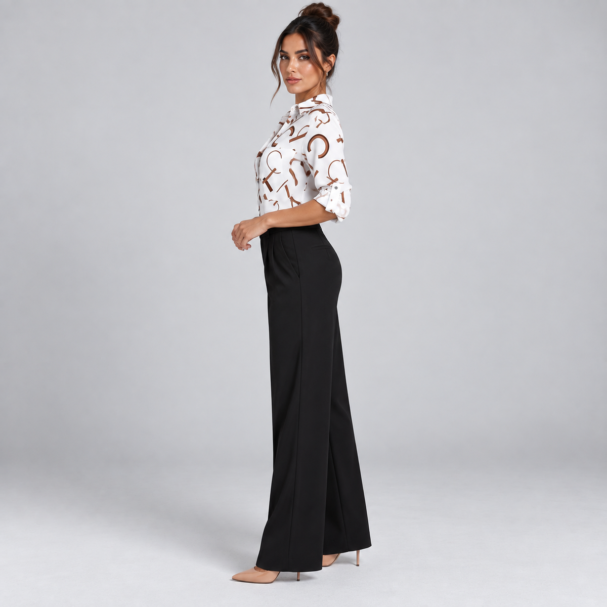 Blusa de Satén para Mujer con Estampado Geométrico | Corte Regular | Abotonada, Manga Larga, Resistente a Arrugas | Ropa de Trabajo, Ropa de Noche