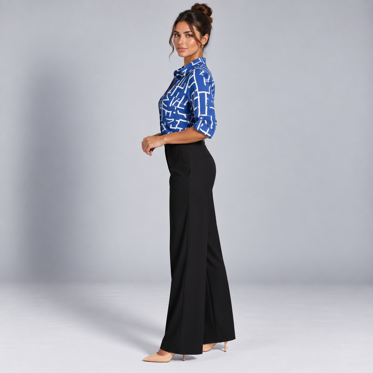 Blusa de Satén para Mujer con Estampado Geométrico | Corte Regular | Abotonada, Manga Larga, Resistente a Arrugas | Ropa de Trabajo, Ropa de Noche