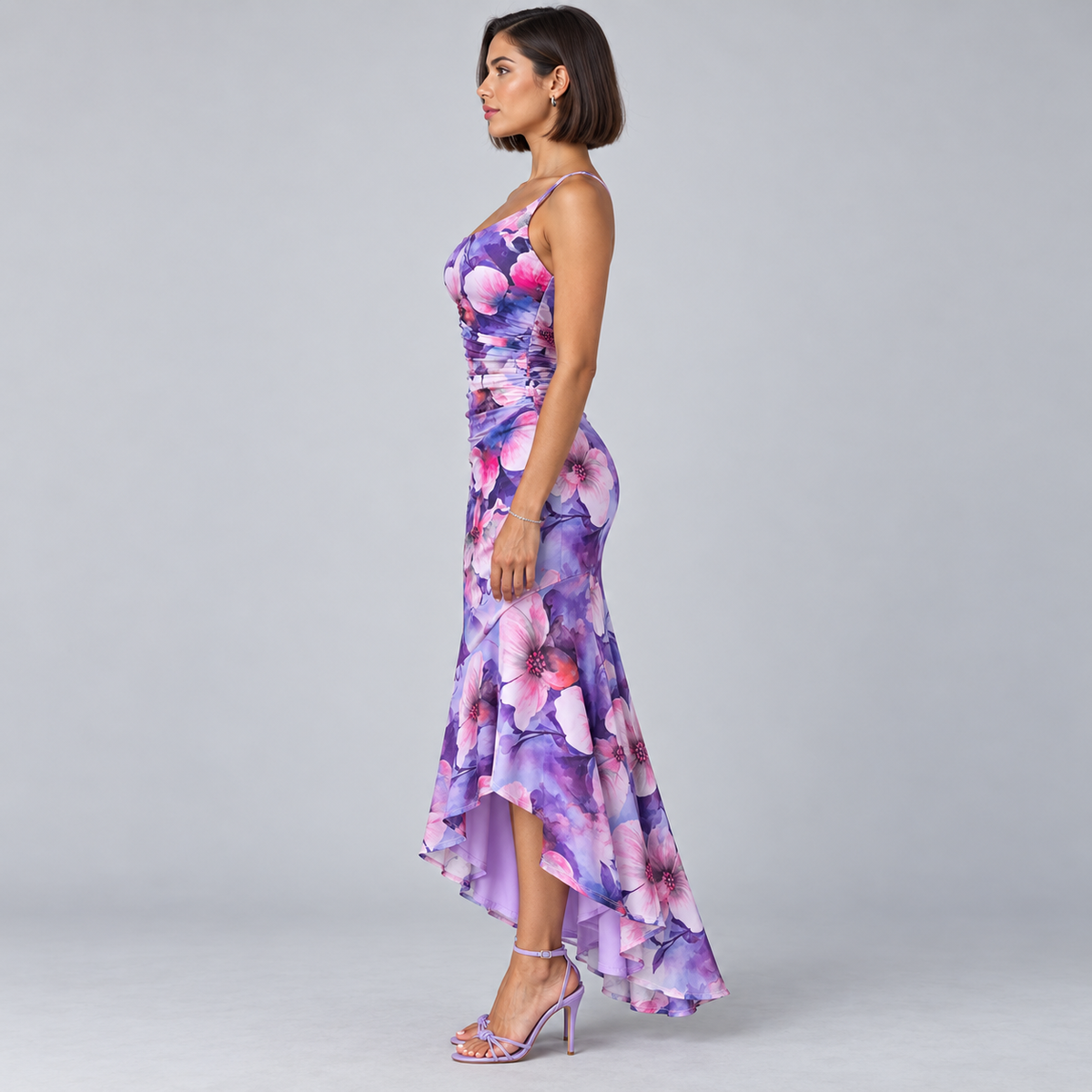 Vestido de Mujer con Estampado Floral, Hombro Único y Dobladillo Asimétrico