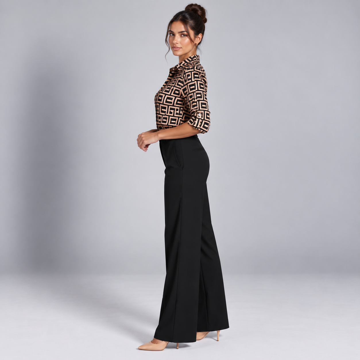 Blusa de Satén para Mujer con Estampado Geométrico | Corte Regular | Abotonada, Manga Larga, Resistente a Arrugas | Ropa de Trabajo, Ropa de Noche